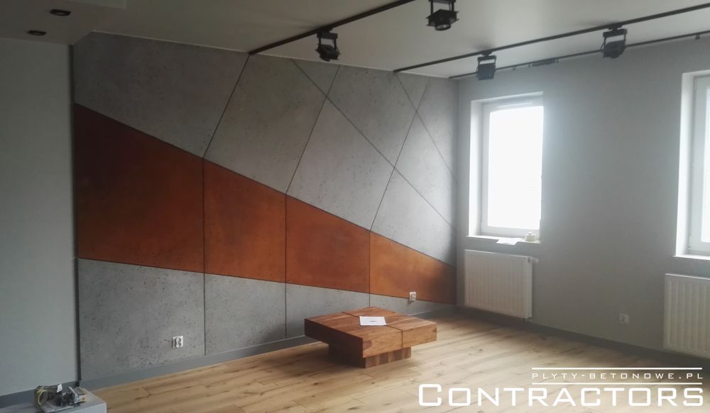 Płyty betonowe CORTEN ściana apartament Rzeszów